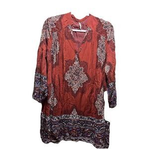 Free People Oversized Peasant Tunic Top Size Medium Rust Red Lined